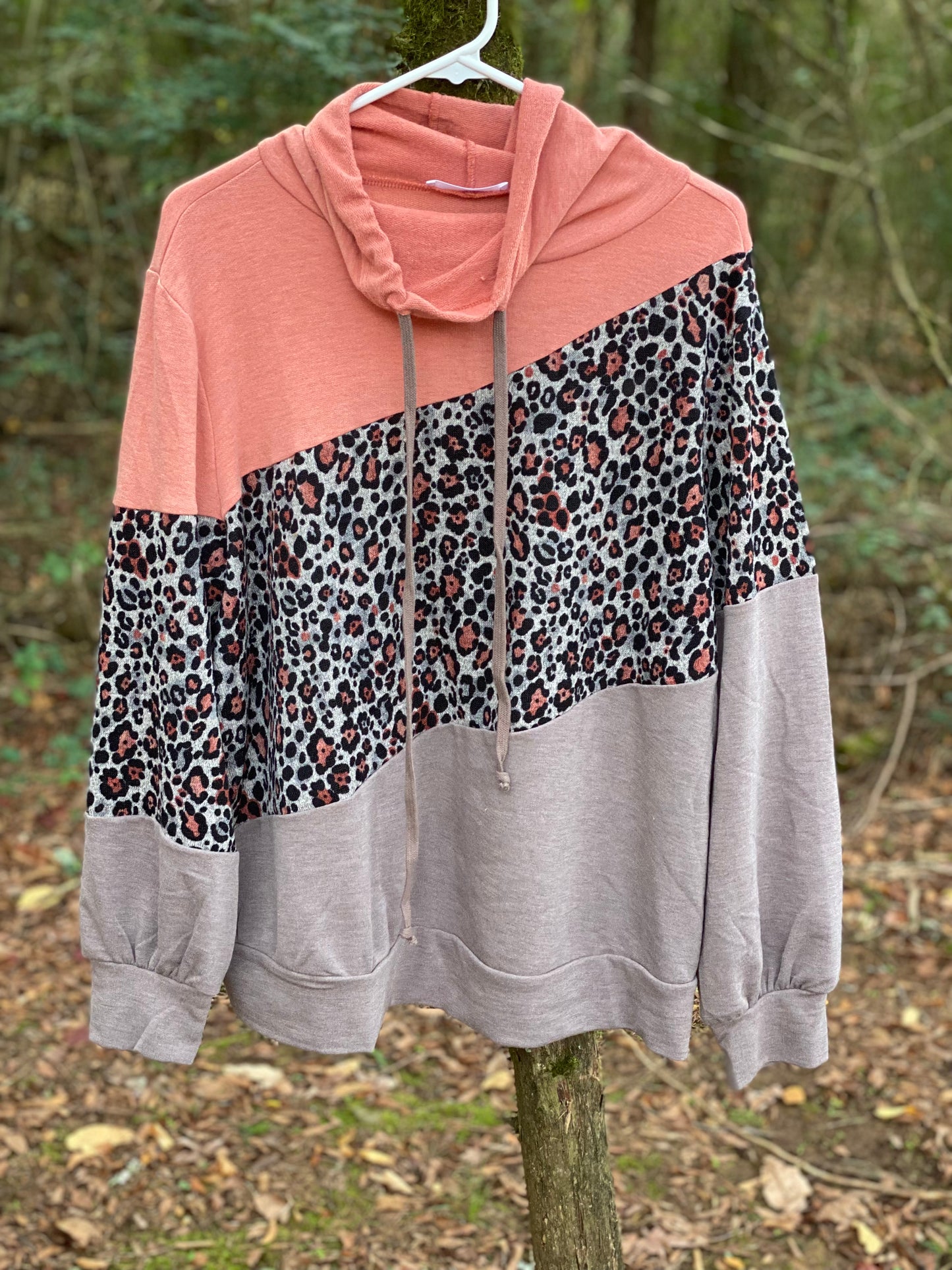 Leopard Color Block Cowlneck