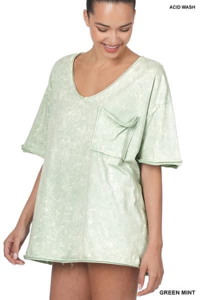 Oversized v-neck acid wash tee