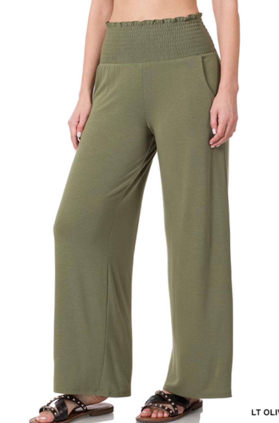 Olive Green Smocked Waist Pants