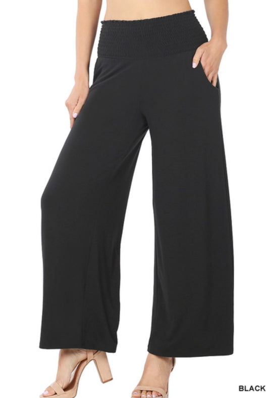 Black Smocked Waist Pants
