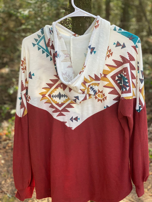 Burgundy & Cream Aztec Pullover