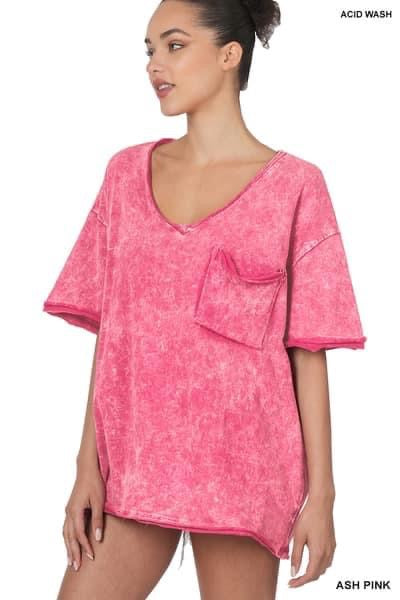 Oversized v-neck acid wash tee